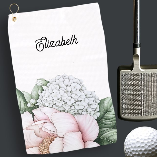 Blush Pink Peony Personalized Golf Towel (Creator Uploaded)