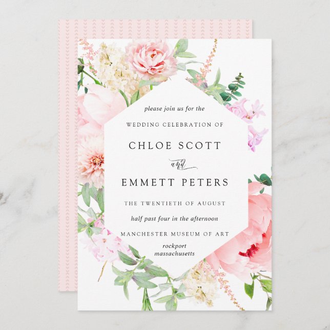 Blush Pink Peony Rustic Floral Wedding Invitation (Front/Back)