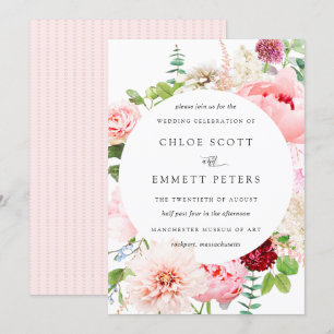 Blush Pink Peony Rustic Floral Wedding Invitation