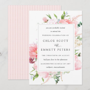 Blush Pink Peony Rustic Floral Wedding Invitation
