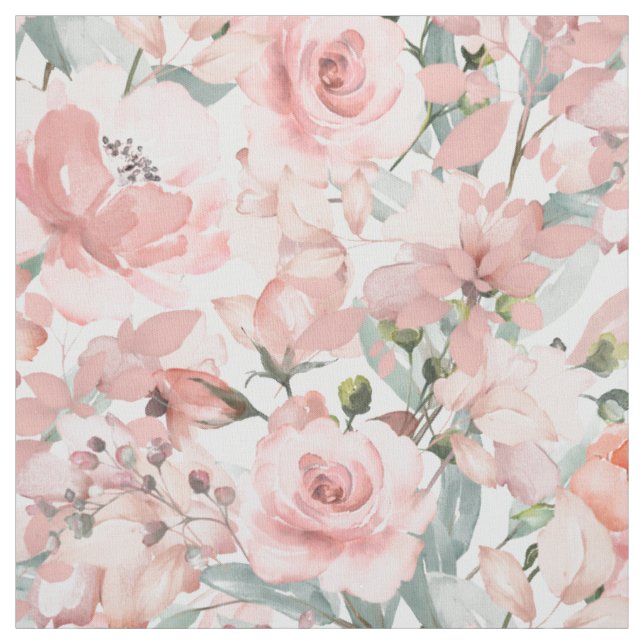 Blush Pink Peony Silver Greenery Garden Fabric (Swatch)