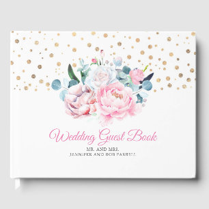 Blush Pink Peony Watercolor Floral Wedding Guest Book