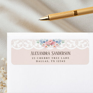 Blush Pink Peony White Vintage Lace Return Address