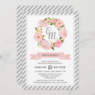 Blush Pink Peony Wreath Rehearsal Dinner Invitation