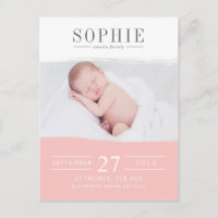 Blush pink perfection photo birth announcement