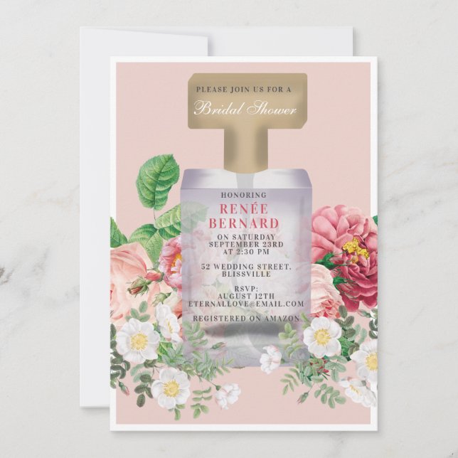 Blush Pink Perfume Bottle Floral Bridal Shower Invitation (Front)