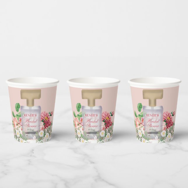 Blush Pink Perfume Bottle Floral Bridal Shower  Paper Cups (Multi)