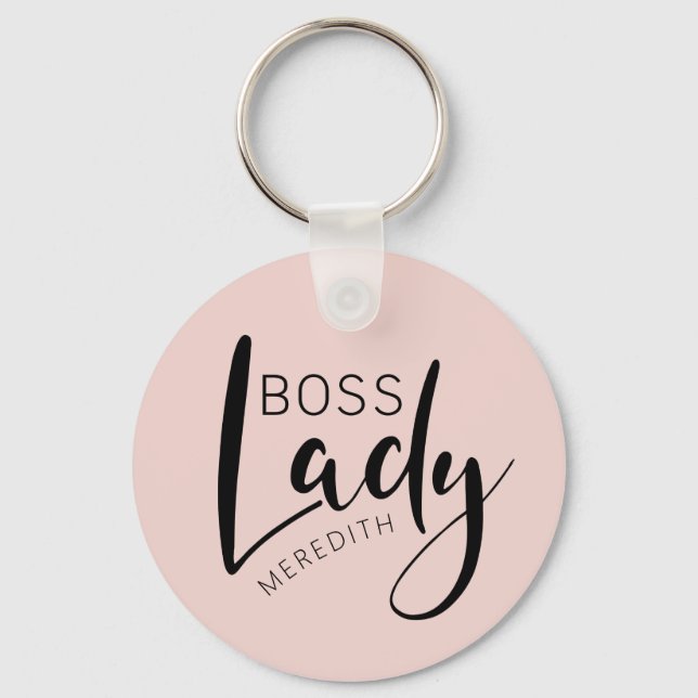 Blush Pink Personalized Boss Lady Logo Keychain (Front)