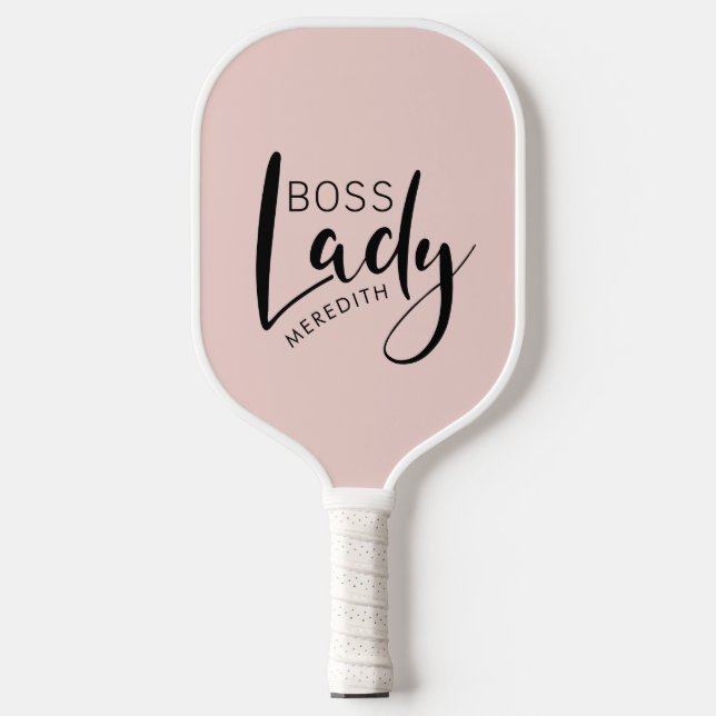 Blush Pink Personalized Boss Lady Logo Pickleball Paddle (Front)