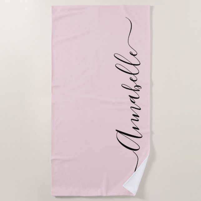 Blush Pink Personalized Girls Name Beach Towel (Front)