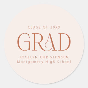 Blush Pink Personalized Modern Grad Graduate Classic Round Sticker