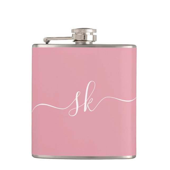 Blush Pink Personalized Monogram Bachelorette  Hip Flask (Front)
