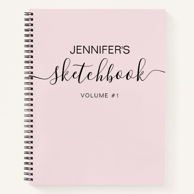 Blush Pink Personalized Sketchbook Your Name Notebook (Front)