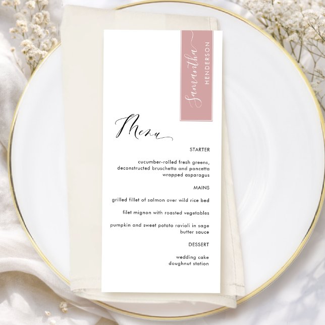 Blush Pink Personalized with Guest Name Elegant Menu (Creator Uploaded)