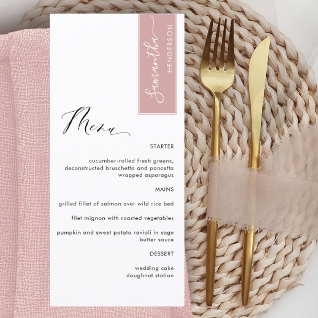 Blush Pink Personalized with Guest Name Elegant Menu (Creator Uploaded)