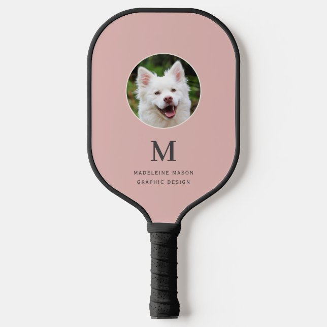 Blush Pink Pet Photo Personalized Pickleball Paddle (Front)