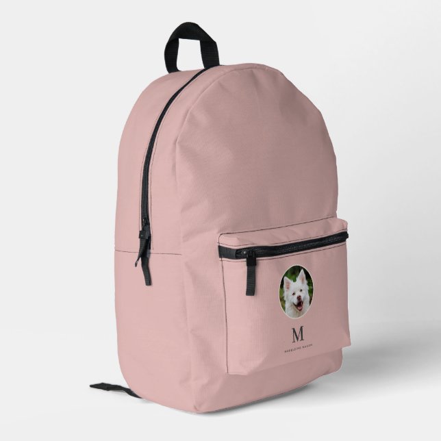 Blush Pink Pet Photo Personalized Printed Backpack (Back Corner Left)