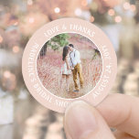Blush Pink Photo Bridal Shower Love & Thanks Classic Round Sticker<br><div class="desc">Add an elegant personalized touch to bridal shower thank you notes, party favours, and decorations with these chic custom photo round stickers / envelope seals. (IMAGE PLACEMENT TIP: An easy way to centre a photo exactly how you want is to crop it before uploading to the Zazzle website.) Design features...</div>