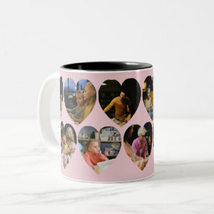Blush Pink Photo Collage Mug with Heart Frames