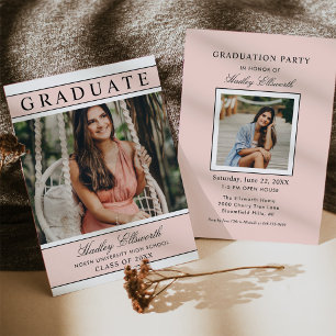 Blush Pink Photo Graduation Party Modern Invitation