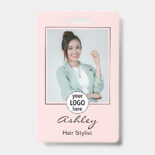 Blush Pink Photo Logo Name Hair Stylist  Badge
