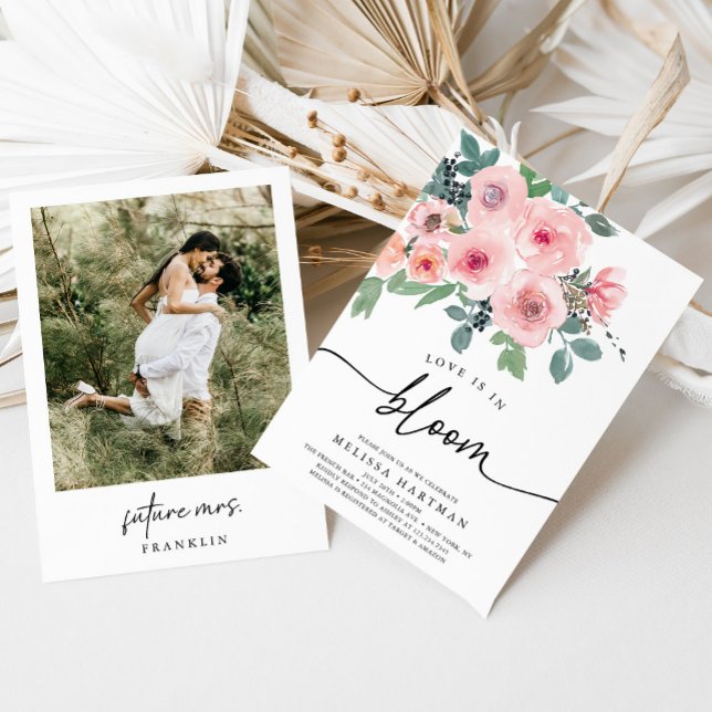 Blush Pink Photo Love Is In Bloom Bridal Shower Invitation (Creator Uploaded)