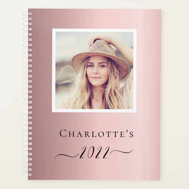 Blush pink photo monogram name planner (Front)