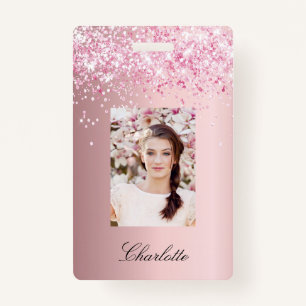 Blush pink photo name badge