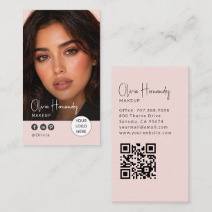 Blush Pink Photo Script Makeup Artist Business Card