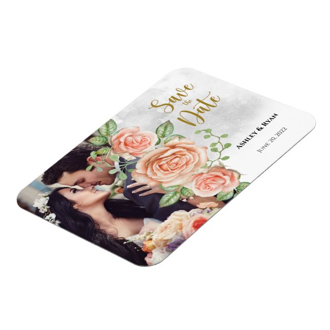 Blush Pink Photo Wedding Save the Date  Magnet (Left Side)