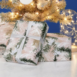 Blush Pink Pine Green Christmas Trees Wrapping Paper