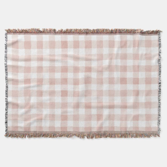 Blush Pink Plaid Stripes Throw Blanket (Front)