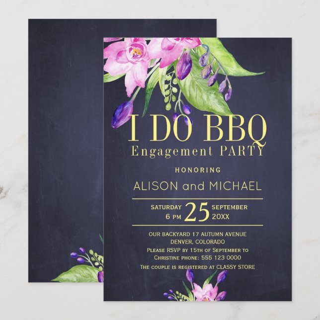 Blush pink plum navy engagement i do bbq party invitation (Front/Back)