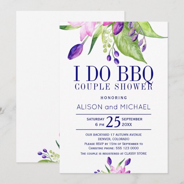 Blush pink plum navy i do bbq couple shower invitation (Front/Back)