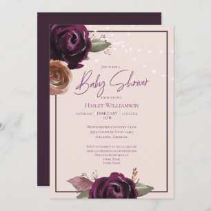 Blush Pink, Plum, Purple String Lights Baby Shower Invitation