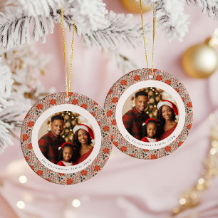 Blush Pink Poinsettia 2 Sided Photo Christmas Ceramic Ornament