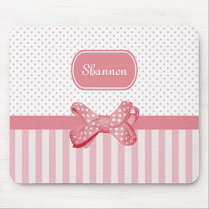 Blush Pink Polka Dot With Stripe Bow Design  Mouse Pad