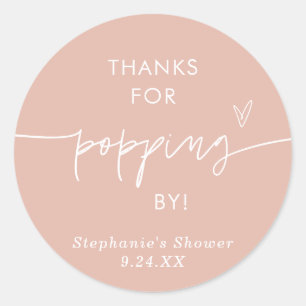Blush Pink Popcorn Favours, Thanks for Popping By Classic Round Sticker