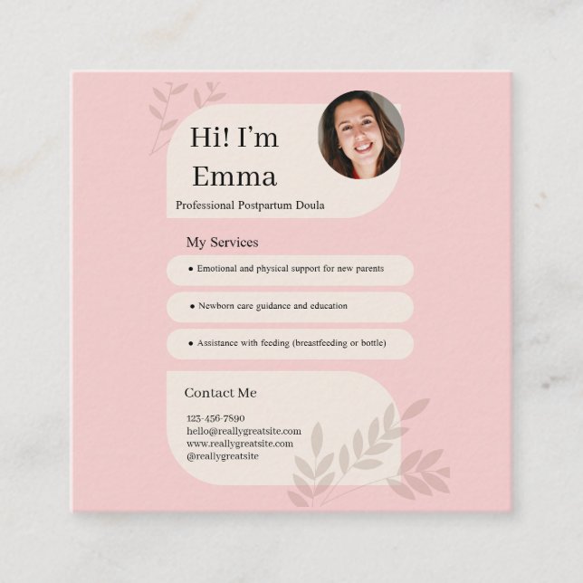 Blush Pink Postpartum Doula Professional Design Enclosure Card (Front)