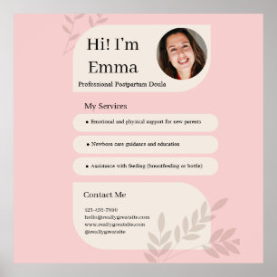Blush Pink Postpartum Doula Professional Design Poster