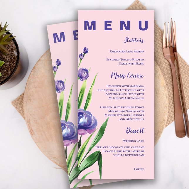 Blush Pink Pretty Blue Floral Wedding Party Menu (Blush Pink Pretty Blue Floral Wedding Party Menu)