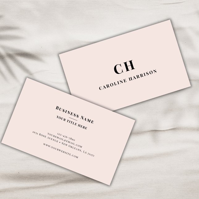 Blush Pink Professional Minimal Elegant Monogram  Business Card (Creator Uploaded)