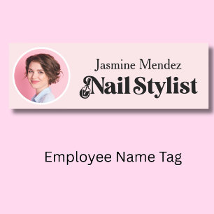 Blush Pink Professional Nail Tech Photo  Name Tag