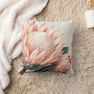 Blush Pink Protea Watercolor Romantic Floral Throw Pillow