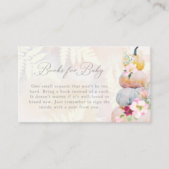 Blush Pink Pumpkin Baby Shower Books for Baby Enclosure Card (Front)