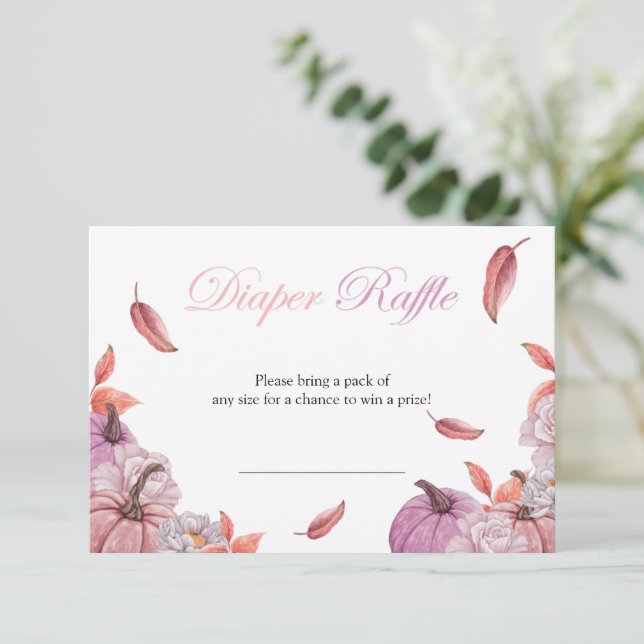 Blush Pink Pumpkin Baby Shower Diaper Raffle Card (Standing Front)