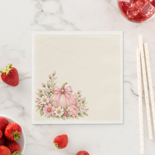 Blush Pink Pumpkin Bow & Floral Baby Shower Napkin