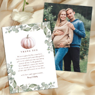 Blush Pink Pumpkin Fall Baby Shower Thank You Card