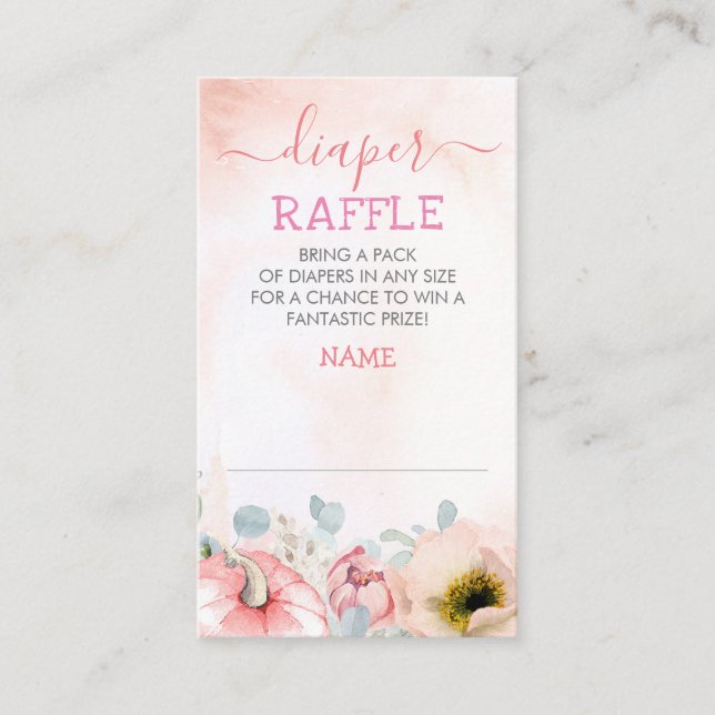 Blush Pink Pumpkin Fall Diaper Raffle Ticket Enclosure Card (Front)