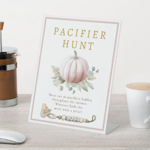 Blush Pink Pumpkin Pacifier Hunt Baby Shower Pedestal Sign